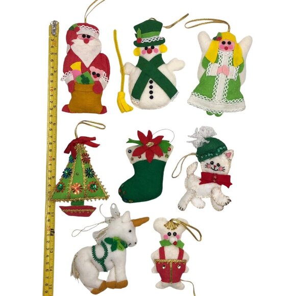 VTG Handmade Christmas Ornaments Felt Sequins Beaded Finished Unicorn Cat Mouse - Picture 7 of 7